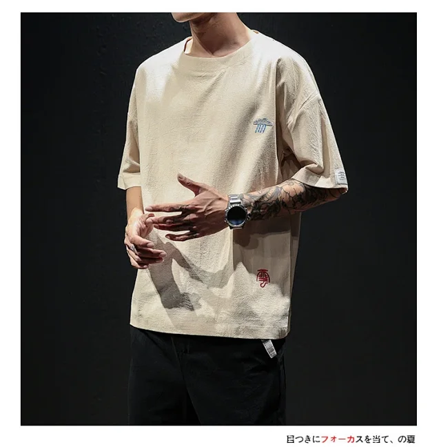 Linen T-shirt Men's Short Sleeve Detail
