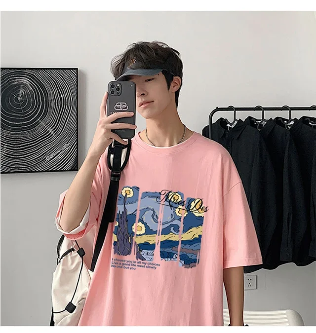 Starry Night Men's Loose Cotton T-Shirt Detail
