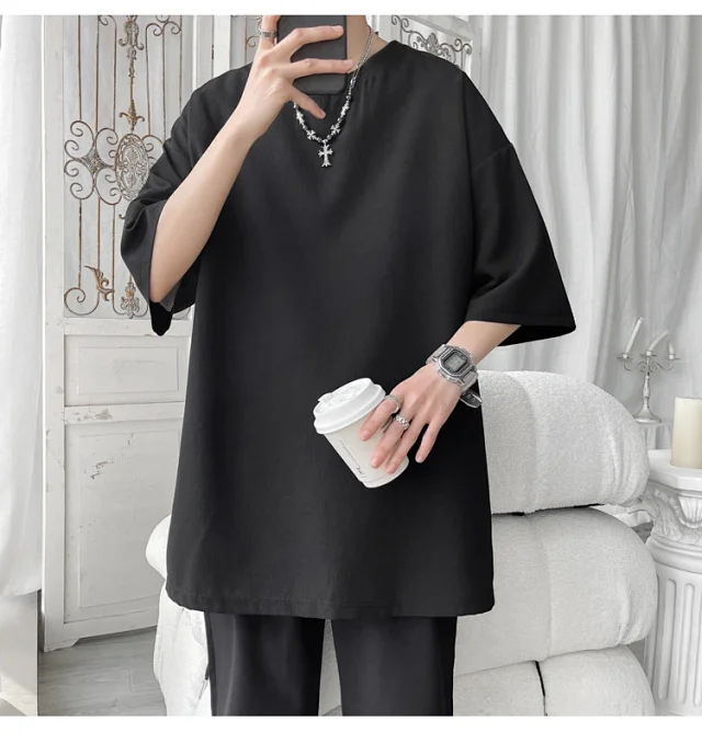 Unisex Oversized Ice Silk Draped Tee Detail