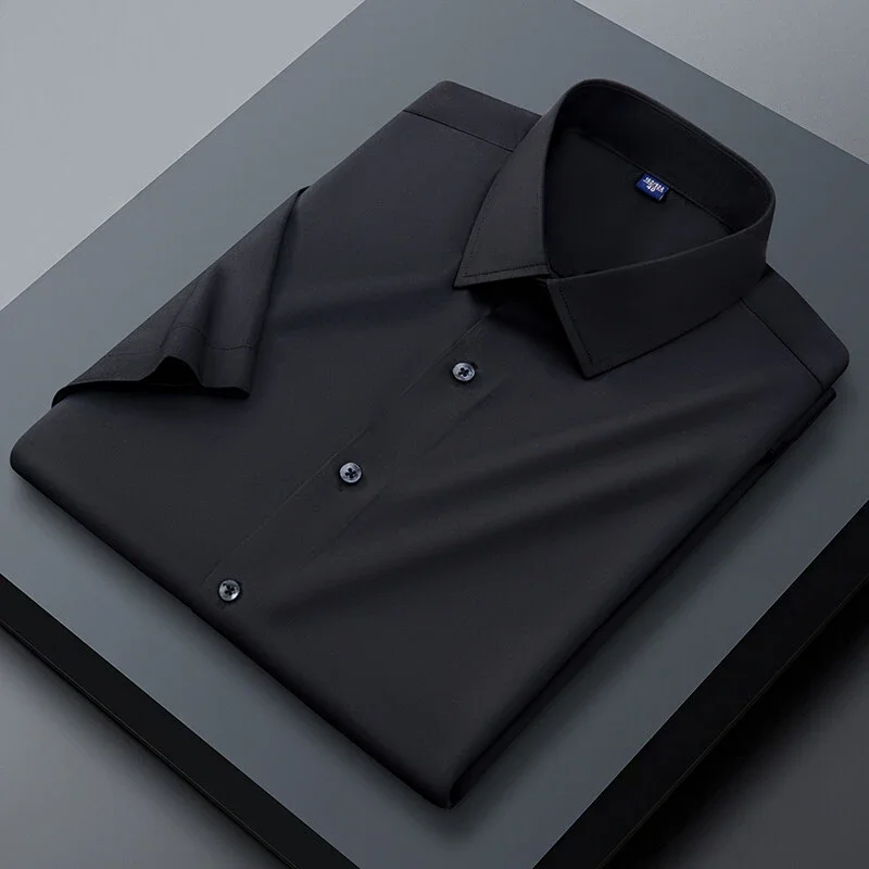 Men's White Silk Short-Sleeve Shirt