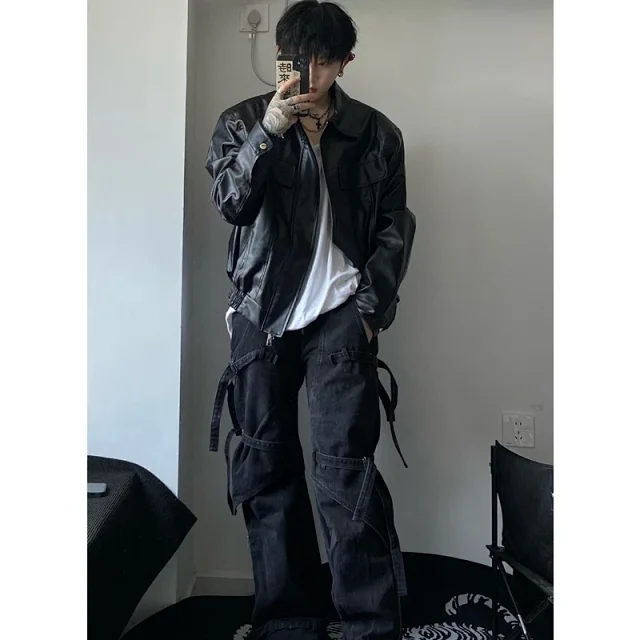 2025 Fall New Men's Padded PU Biker Jacket Detail
