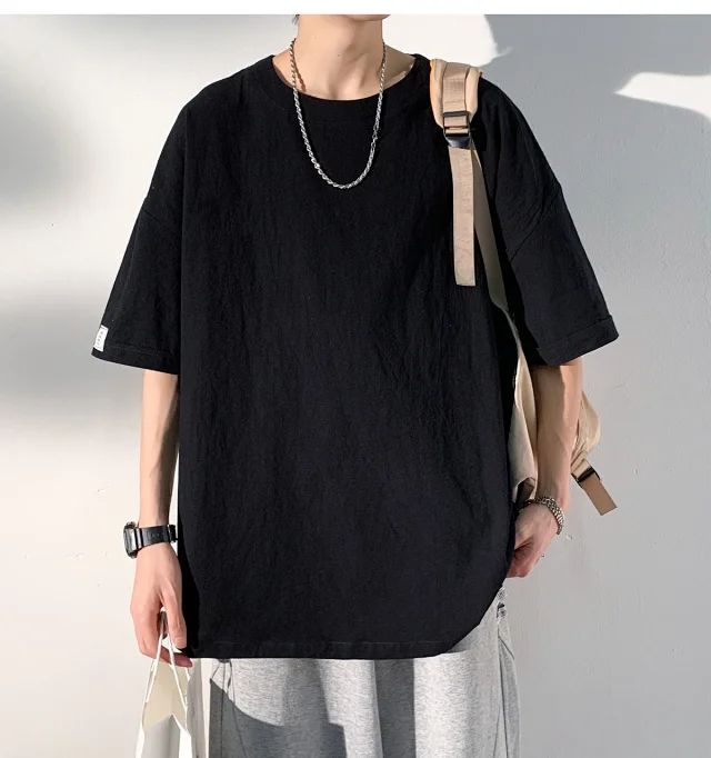 Men's Linen-Like Oversized Summer Tee Detail