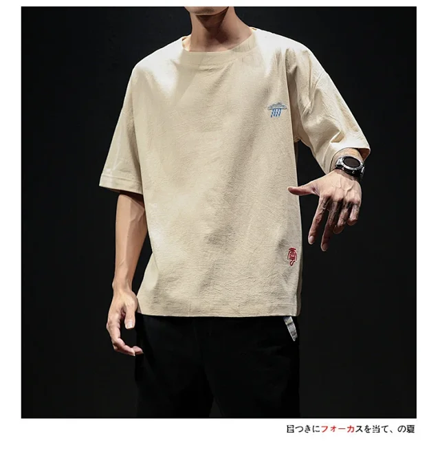 Linen T-shirt Men's Short Sleeve Detail