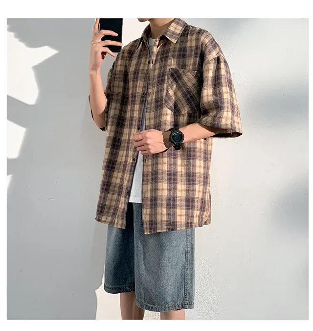 Men's 2025 New Plaid Short Sleeve Shirt Detail
