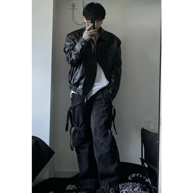2025 Fall New Men's Padded PU Biker Jacket Detail