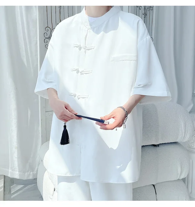 Men's New-Chinese Ice-Silk Short-Sleeve Shirt Detail