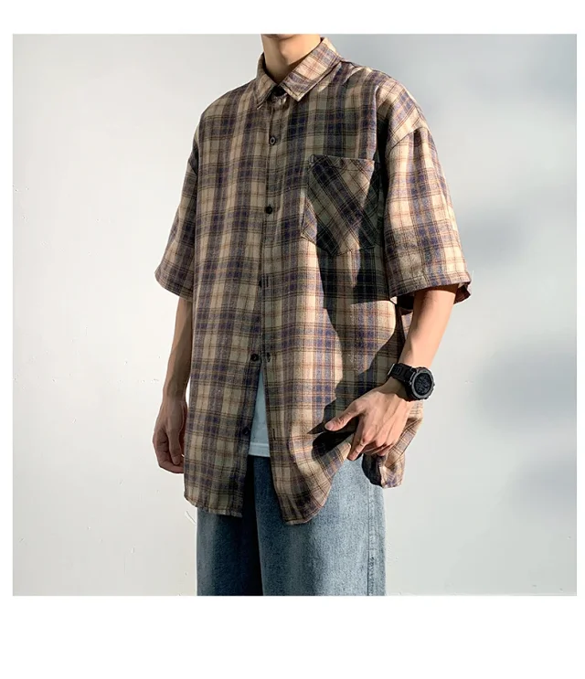 Men's 2025 New Plaid Short Sleeve Shirt Detail