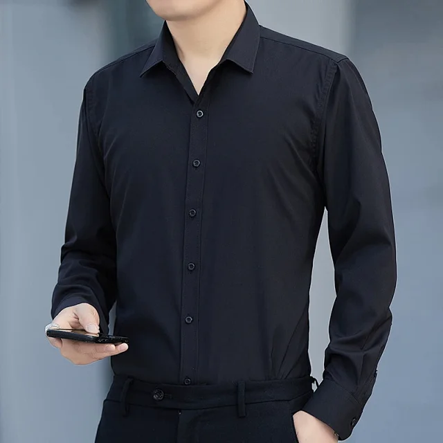 Men's Slim-Fit Wrinkle-Free White Shirt Detail