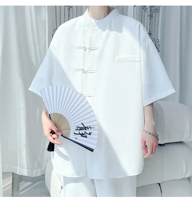 Men's New-Chinese Ice-Silk Short-Sleeve Shirt Detail