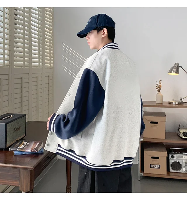 Men's Trendy Stand-Collar Baseball Jacket Detail