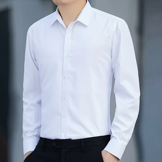 Men's Slim-Fit Wrinkle-Free White Shirt Detail