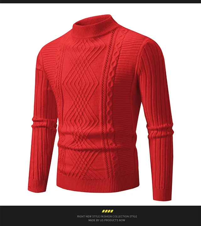 Men's Retro Solid Mock Neck Sweater Detail