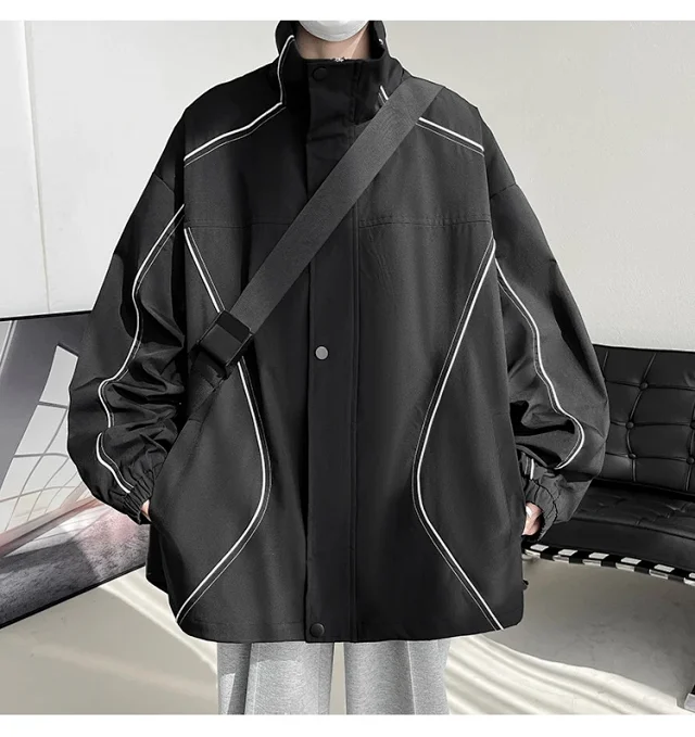 Men's Burgundy Hip-Hop Hooded Bomber Jacket Detail
