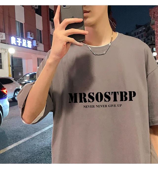 Men's Oversized Cotton Tee 2025 Rose-Print Detail