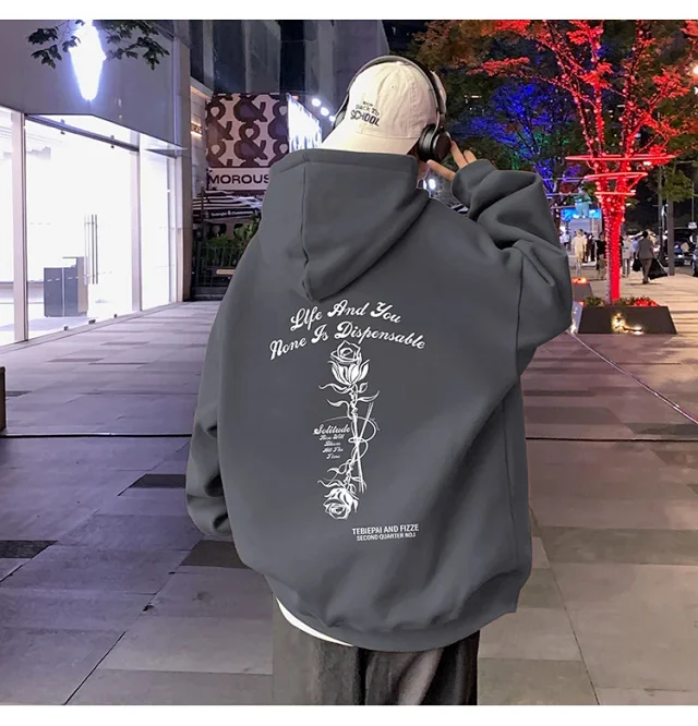 Heavyweight Cotton Rose Print Couple Hoodie Detail