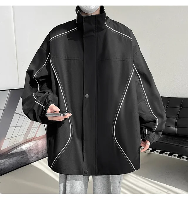 Men's Burgundy Hip-Hop Hooded Bomber Jacket Detail