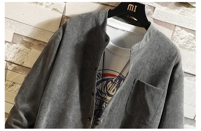 Men's Long Sleeve Korean Corduroy Shirt Detail