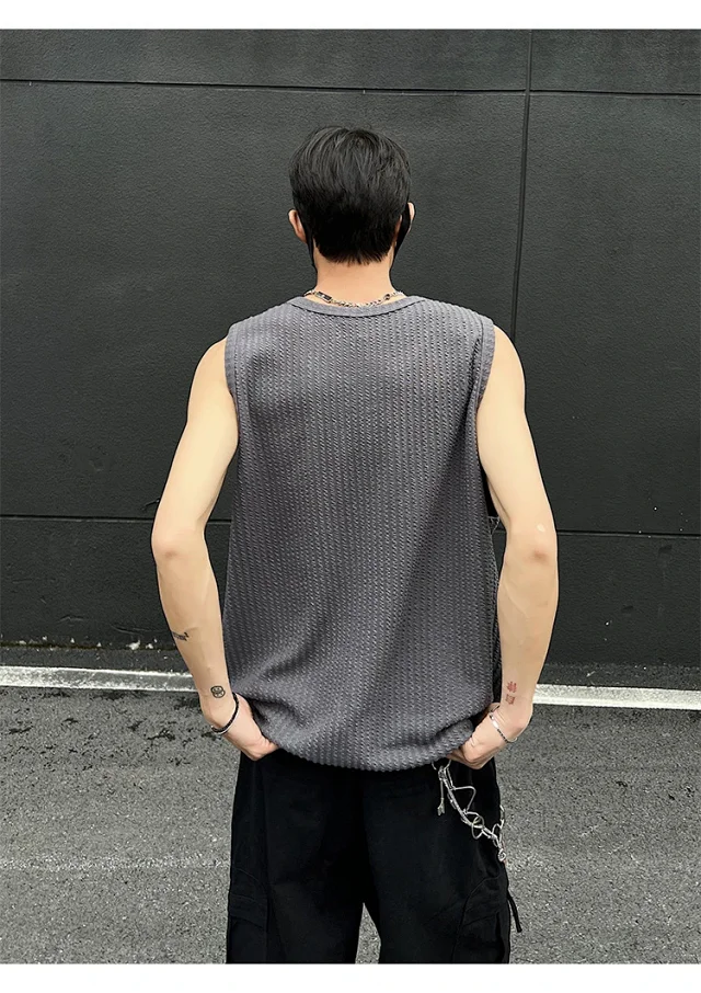 Men's Black Textured Jacquard Vest Detail