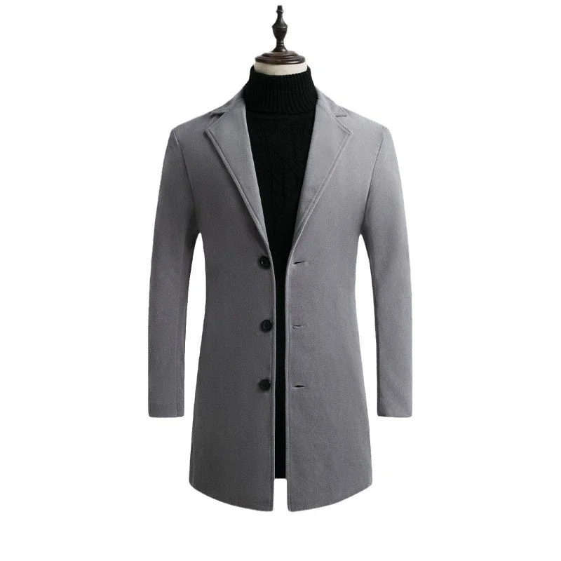 Men's Korean Slim Mid-Length Wool Coat