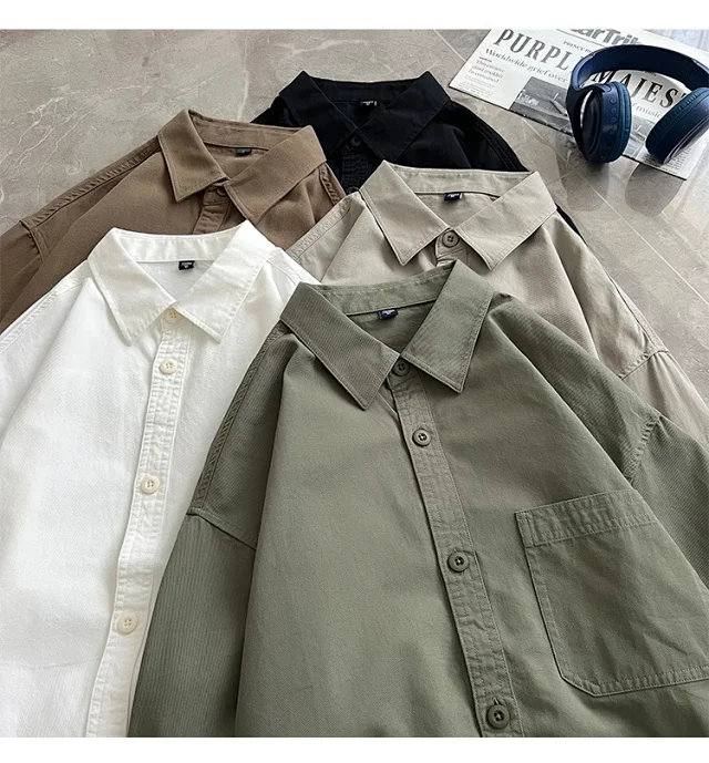 2025 Men's Khaki Cotton Work Shirt Detail