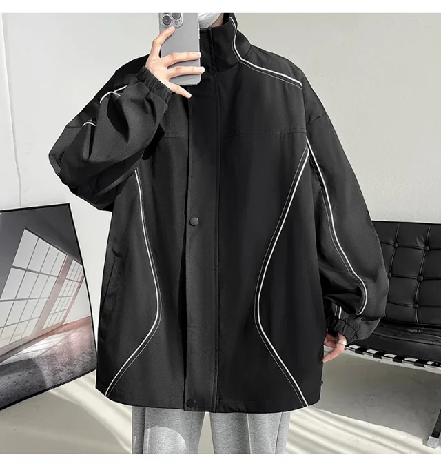 Men's Burgundy Hip-Hop Hooded Bomber Jacket Detail
