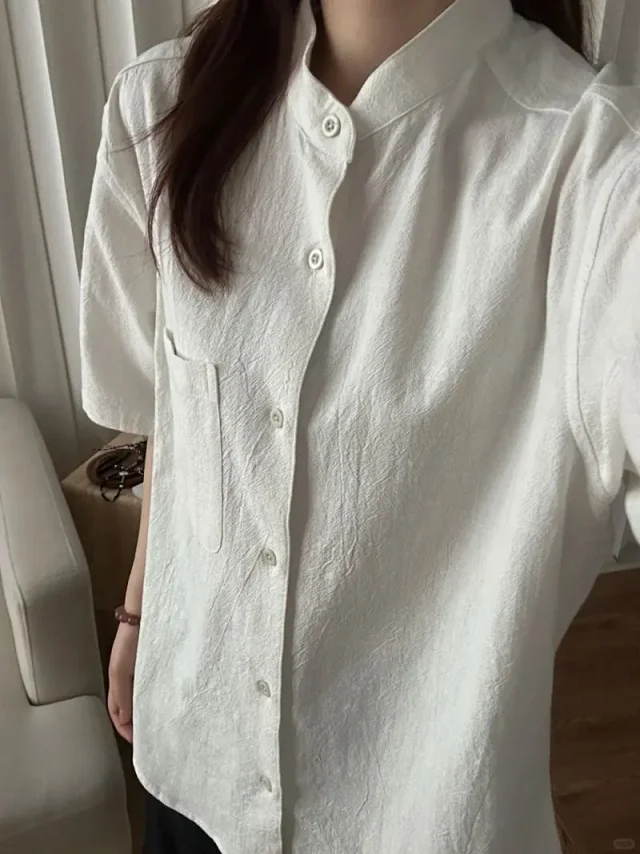 Men's Bamboo-Cotton Short Sleeve Mandarin Shirt Detail