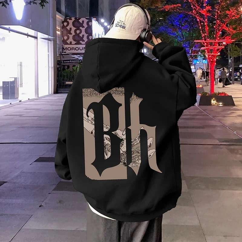 Japanese Hiphop Men's Oversized Cotton Hoodie