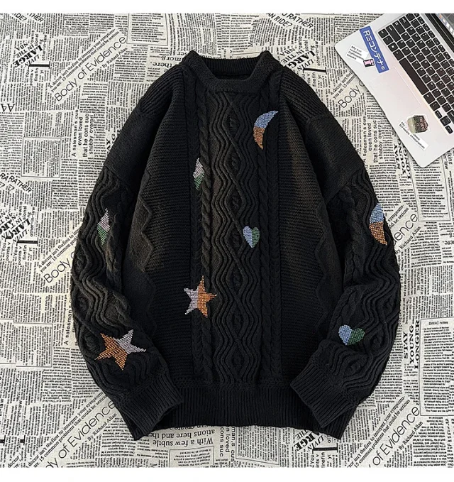 Men's Vintage Relaxed Cable Knit Sweater Detail