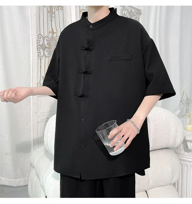 Men's New-Chinese Ice-Silk Short-Sleeve Shirt Detail