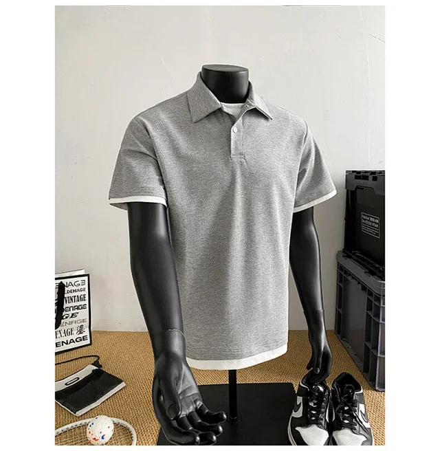 Men's Summer Pique Mock Polo Shirt Detail