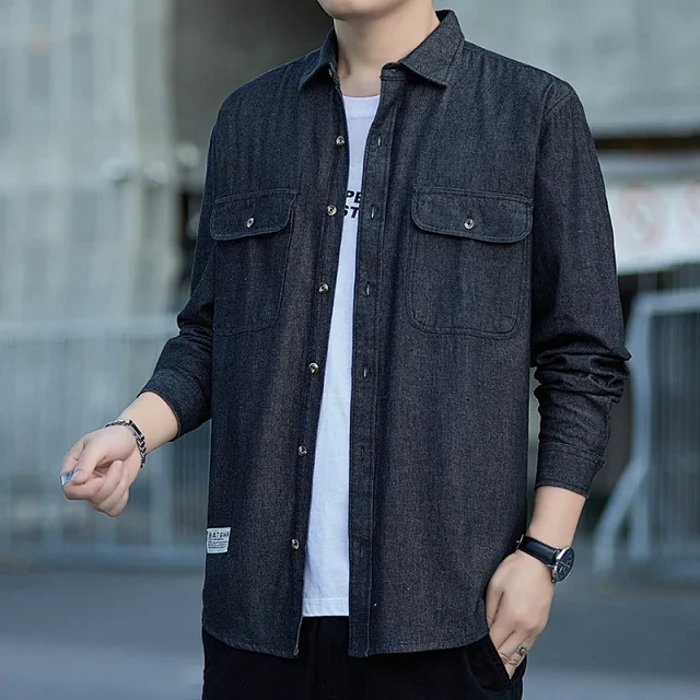 Men's Vintage Denim Oversize Work Shirt Detail