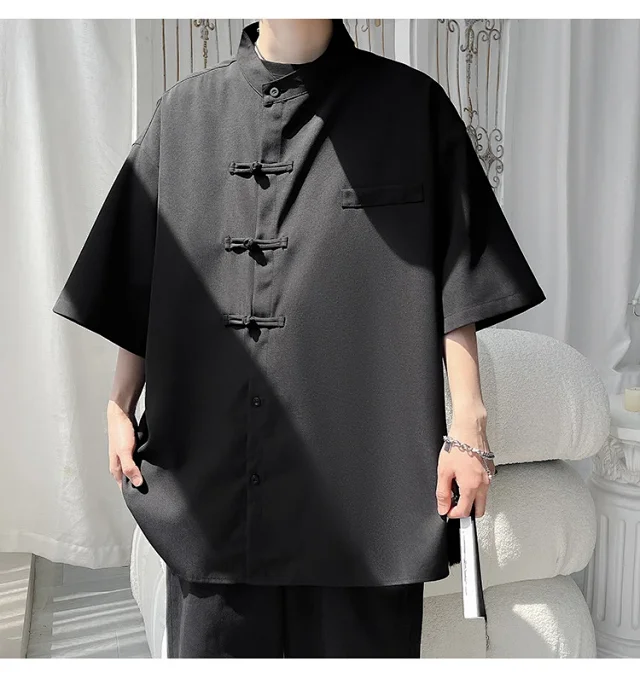 Men's New-Chinese Ice-Silk Short-Sleeve Shirt Detail