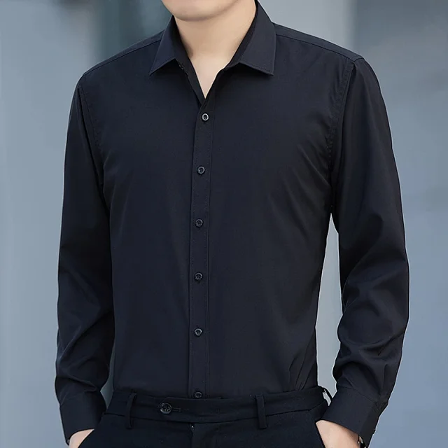Men's Slim-Fit Wrinkle-Free White Shirt Detail