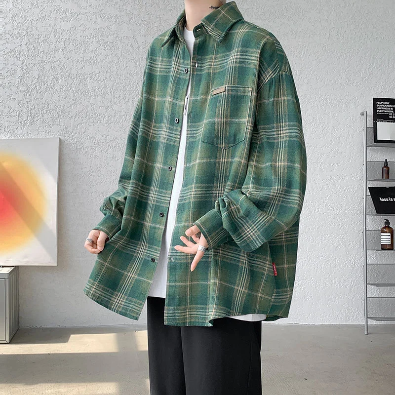 Men's Japanese Brushed Plaid Warm Shirt Jacket