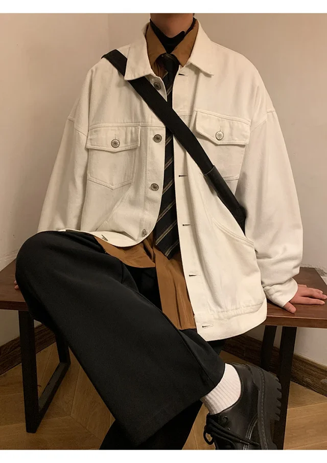 Men's Korean Relaxed Cotton Denim Jacket Detail