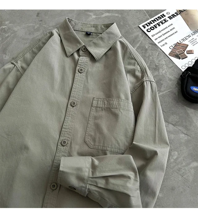 2025 Men's Khaki Cotton Work Shirt Detail
