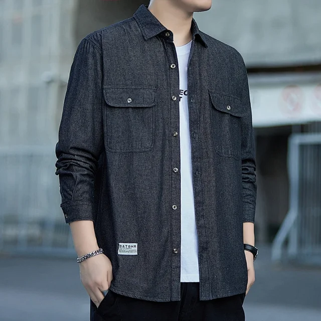 Men's Vintage Denim Oversize Work Shirt Detail