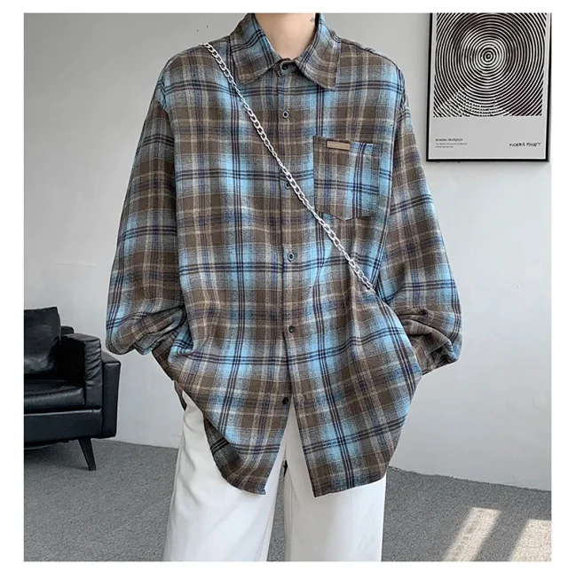 Men's Japanese Brushed Plaid Warm Shirt Jacket Detail