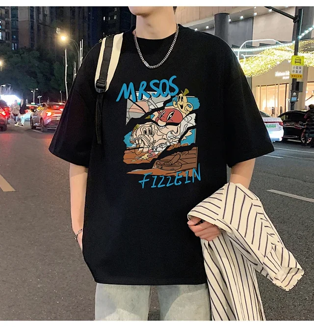Plus Size Men's Summer Cartoon Tee Detail