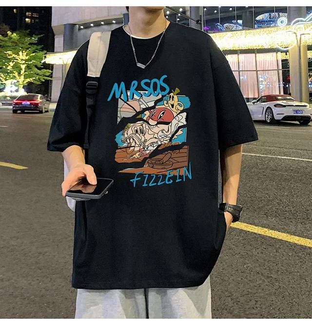 Plus Size Men's Summer Cartoon Tee Detail