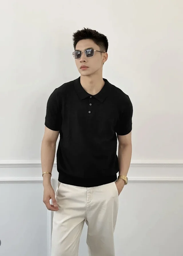 Men's Textured Knit Polo Summer Brown Detail