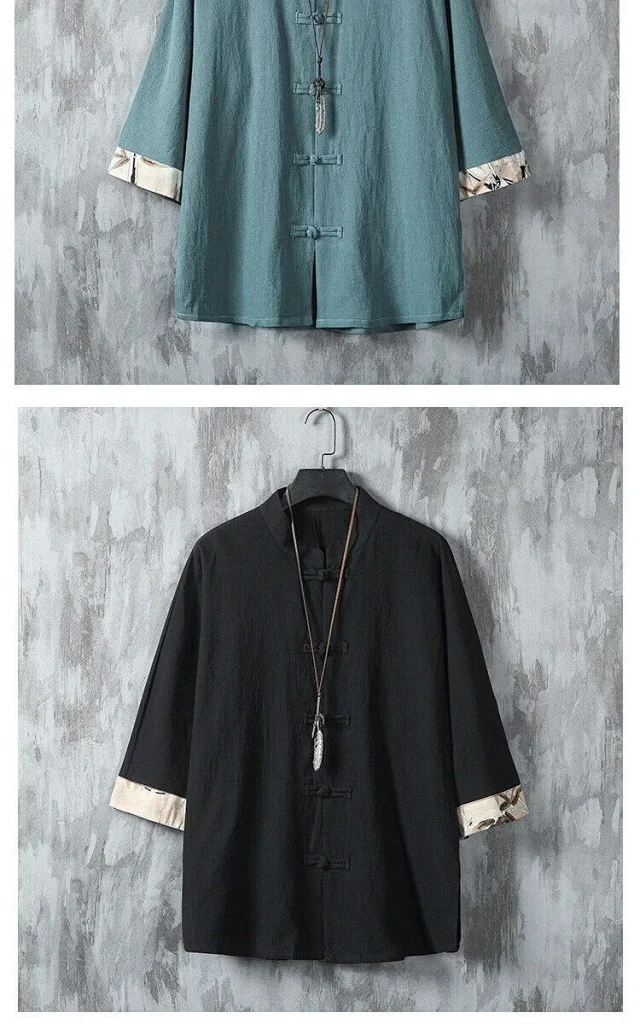 Wind Men's Chinese 3/4 Sleeve Shirt Detail