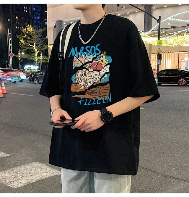 Plus Size Men's Summer Cartoon Tee Detail