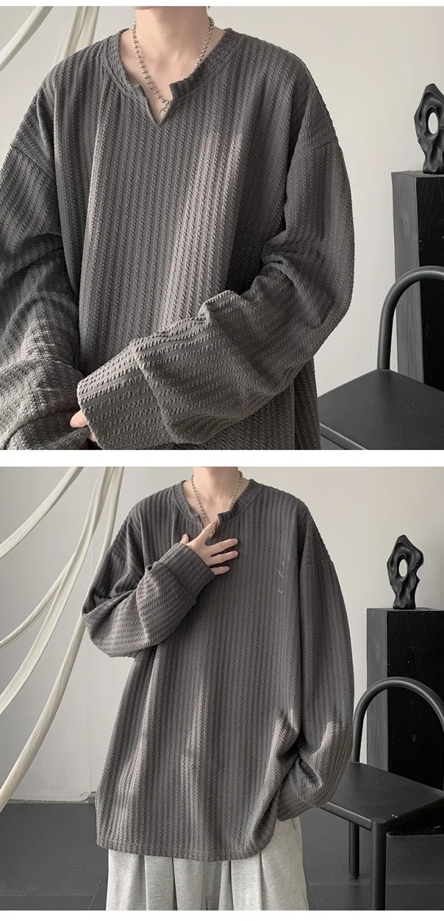 Men's High-Street V-Neck Heavyweight Sweatshirt White Detail