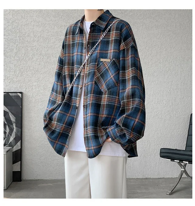 Men's Japanese Brushed Plaid Warm Shirt Jacket Detail