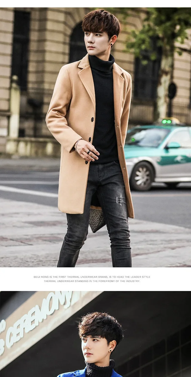 AW21 Korean Men's Slim Classic Wool Coat Detail