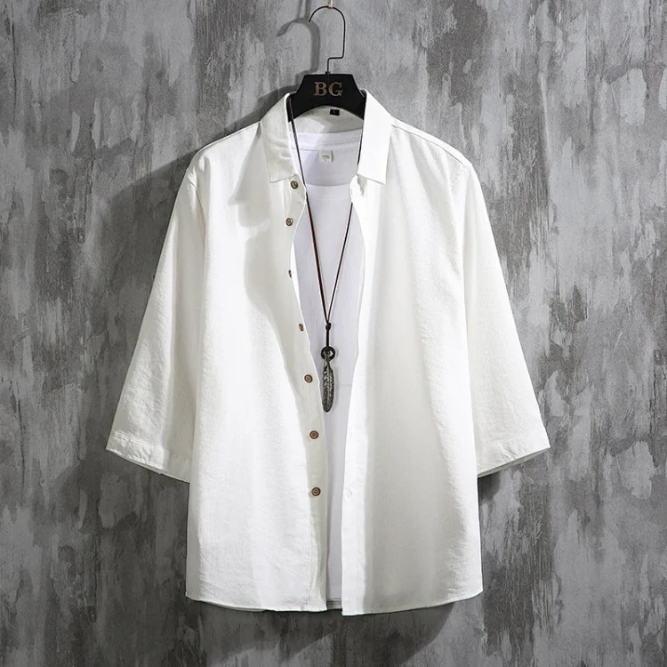 Men's Oversized Cotton Linen 3/4 Sleeve Shirt
