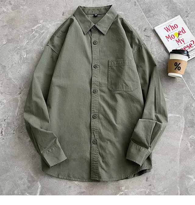 2025 Men's Khaki Cotton Work Shirt Detail