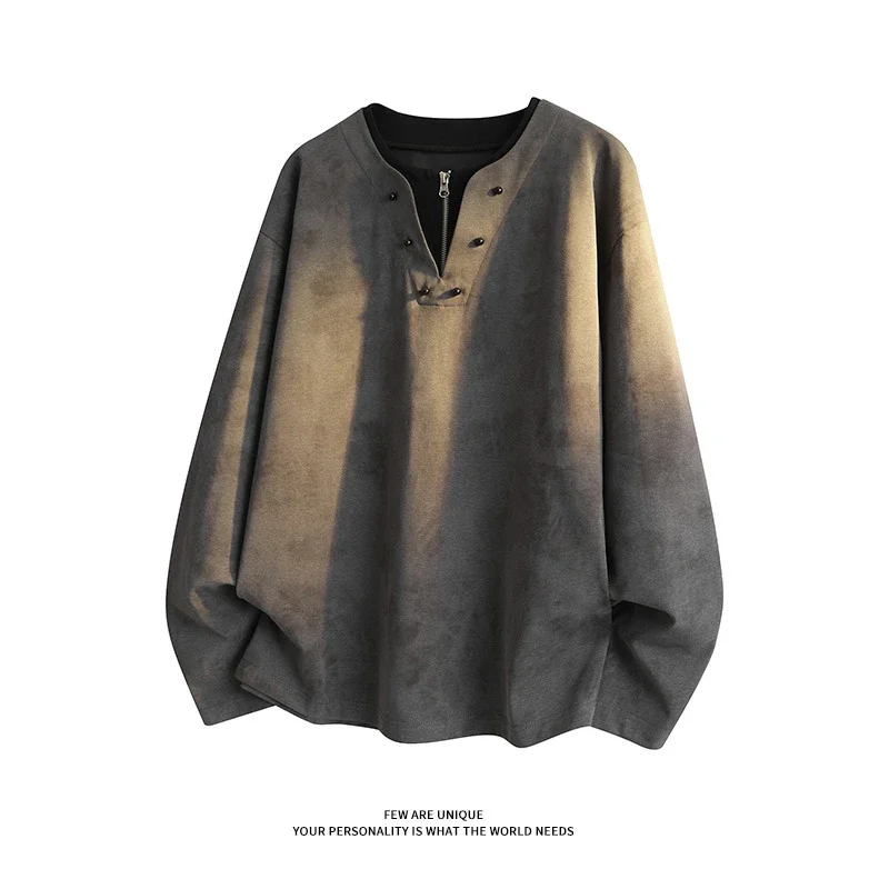 Men's Half-Zip V-Neck Tie-Dye Layered Tee