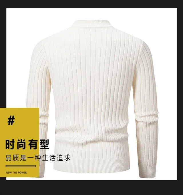 Men's Retro Solid Mock Neck Sweater Detail